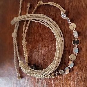 PURA VIDA Disk Chain Link Silver Tone Braided and Signature Cord Bracelet